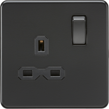Knightsbridge Screwless Matt Black 13A 1 Gang DP Switched Socket with Black Inserts