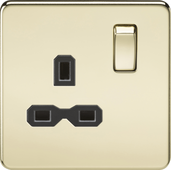 Knightsbridge Screwless Polished Brass 13A 1 Gang DP Switched Socket with Black Insert