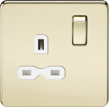 Knightsbridge Screwless Polished Brass 13A 1 Gang DP Switched Socket with White Insert