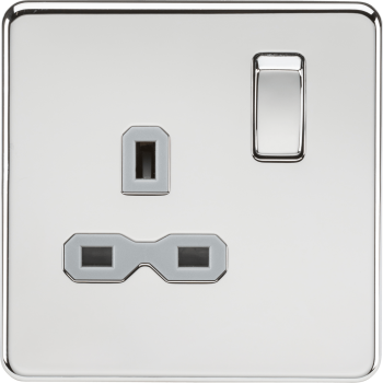 Knightsbridge Screwless Polished Chrome 13A 1 Gang DP Switched Socket (Grey Insert)