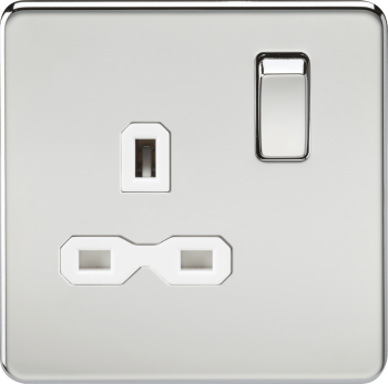 Knightsbridge Screwless Polished Chrome 13A 1 Gang DP Switched Socket (White Insert)