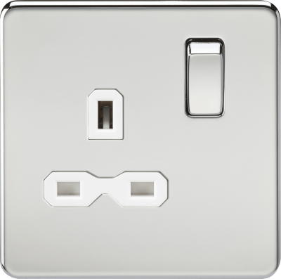 Knightsbridge Screwless Polished Chrome 13A 1 Gang DP Switched Socket (White Insert)