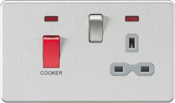 Knightsbridge Screwless Brushed Chrome 45A DP Switch and 13A Switched Socket with Neons