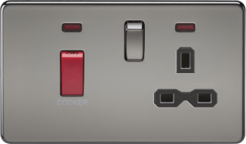 Knightsbridge Screwless Black Nickel 45A DP Switch and 13A Switched Socket with Neons
