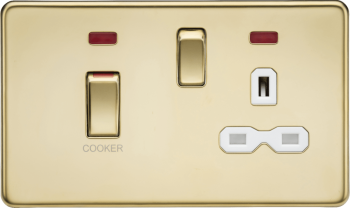 Knightsbridge Screwless Polished Brass 45A DP Switch & 13A Socket with Neons