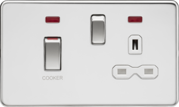 Knightsbridge Screwless Polished Chrome 45A DP Switch & 13A Socket with Neons (White Insert)