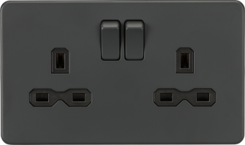 Knightsbridge Screwless Anthracite 13A 2 Gang DP Switched Socket