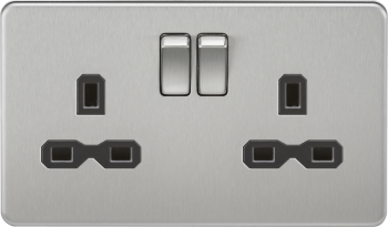 Knightsbridge Screwless Brushed Chrome 13A 2 Gang DP Switched Socket with Black Insert