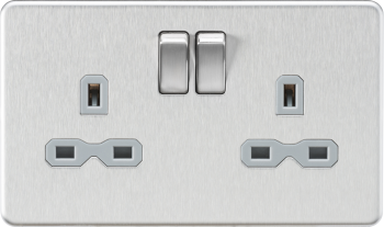 Knightsbridge Screwless Brushed Chrome 13A 2G DP Switched Socket with Grey Insert