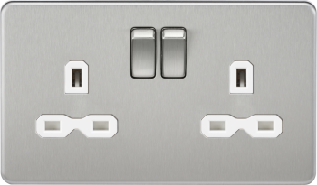Knightsbridge Screwless Brushed Chrome 13A 2G DP Switched Socket with White Insert