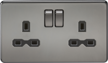 Knightsbridge Screwless Black Nickel 13A 2 Gang DP Switched Socket