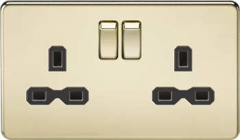 Knightsbridge Screwless Polished Brass 13A 2 Gang DP Switched Socket with Twin Earths