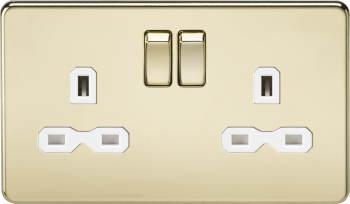 Knightsbridge Polished Brass 13A 2 Gang DP Switched Socket with Twin Earths