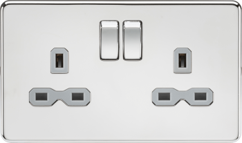 Knightbridge Screwless Polished Chrome 13A 2 Gang DP Switched Socket with Twin Earths