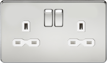 Knightsbridge Screwless Polished Chrome 13A 2 Gang DP Switched Socket with Twin Earths (White Insert)
