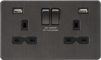 Knightsbridge Screwless Smoked Bronze 13A 2 Gang Switched Socket with Dual USB charger A + A (2.4A)