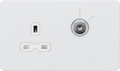 13A DP Key Lockable Socket (2G Plate) - Matt White with White Insert