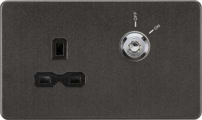 13A DP Key Lockable Socket (2G Plate) - Smoked Bronze with Black Insert