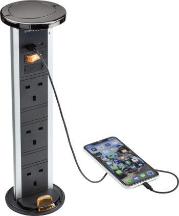 IP54 3G pop-up socket with dual USB charger A+C (FASTCHARGE) - Black nickel Cap