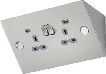 Under Cabinet 13A 2G Socket with Dual USB A+C [5V DC 4.0A shared] - Stainless Steel