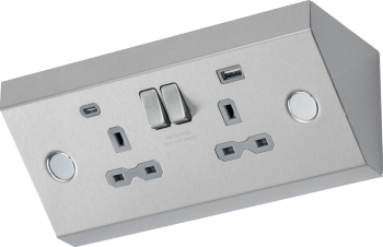 Under Cabinet 13A 2G Socket with Dual USB A+C [5V DC 4.0A shared] - Stainless Steel