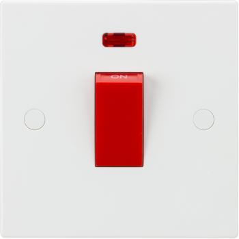 Knightsbridge White Square Edge 45A 1 Gang DP Switch with Neon