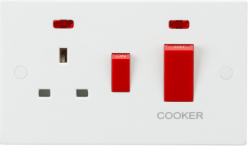 Knightsbridge 45A DP Cooker Switch & 13A Socket with Neons - Red Rockers