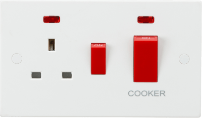 Knightsbridge 45A DP Cooker Switch & 13A Socket with Neons - Red Rockers