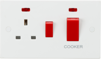 Knightsbridge White Square Edge 45A DP Cooker Switch & 13A Socket with Neons