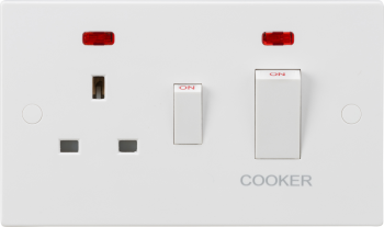 Knightsbridge White Square Edge 45A DP Cooker Switch & 13A Socket with Neons (White Rocker)