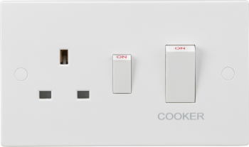Knightsbridge White Square Edge 45A DP Cooker Switch and 13A Socket with White Rocker