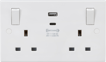 Knightsbridge 13A 2G SP Switched Socket with Dual USB A+C 20V DC 2.25A (Max. 45W) with Outboard Rockers