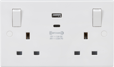 Knightsbridge 13A 2G SP Switched Socket with Dual USB A+C 20V DC 2.25A (Max. 45W) with Outboard Rockers