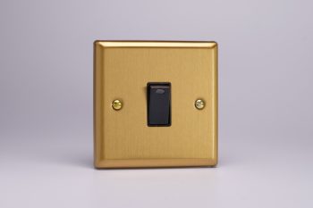 Varilight Classic Brushed Brass 1-Gang 20A Double Pole Rocker Switch + Neon Indicator Light