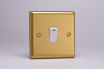 Varilight Classic Brushed Brass 1-Gang 20A Double Pole Rocker Switch + Neon Indicator Light