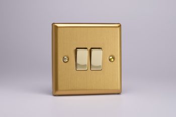 Varilight Classic Brushed Brass 2-Gang 10A 1-or 2-Way Rocker Switch
