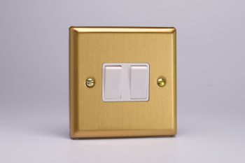Varilight Classic Brushed Brass 2-Gang 10A Intermediate Rocker Switch