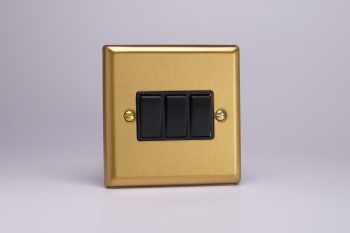 Varilight Classic Brushed Brass 3-Gang 10A 1- or 2-Way Rocker Switch