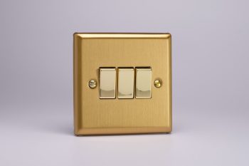Varilight Classic Brushed Brass 3-Gang 10A 1- or 2-Way Rocker Switch