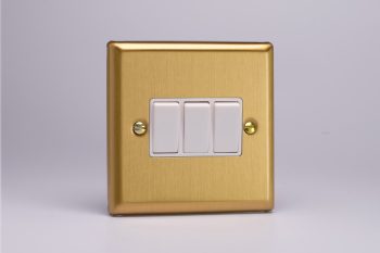 Varilight Classic Brushed Brass 3-Gang 10A 1- or 2-Way Rocker Switch