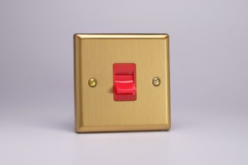 Varilight Classic Brushed Brass 45A Cooker Switch (Single Plate, Red Rocker)