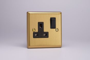 Varilight Classic Brushed Brass 1-Gang 13A Double Pole Switched Socket
