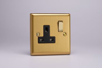 Varilight Classic Brushed Brass 1-Gang 13A Double Pole Switched Socket