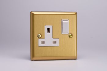Varilight Classic Brushed Brass 1-Gang 13A Double Pole Switched Socket