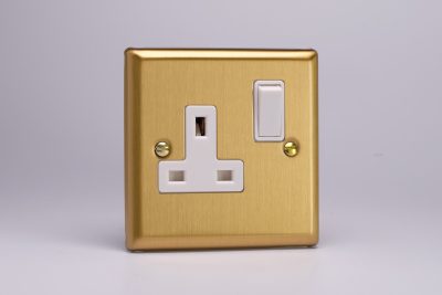 Varilight Classic Brushed Brass 1-Gang 13A Double Pole Switched Socket