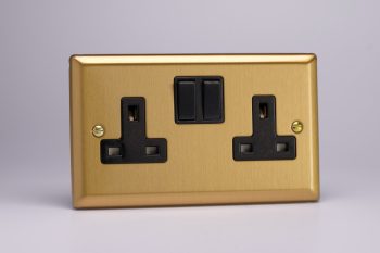 Varilight Classic Brushed Brass 2-Gang 13A Double Pole Switched Socket