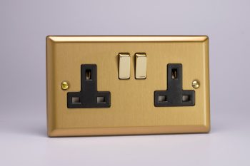 Varilight Classic Brushed Brass 2-Gang 13A Double Pole Switched Socket