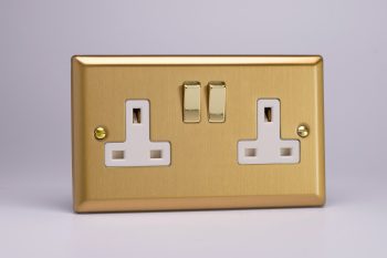 Varilight Classic Brushed Brass 2-Gang 13A Double Pole Switched Socket
