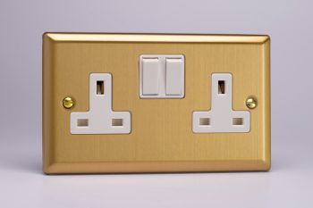 Varilight Classic Brushed Brass 2-Gang 13A Double Pole Switched Socket