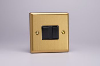 Varilight Classic Brushed Brass 2-Gang (10A Intermediate Switch + 10A 1- or 2-Way Rocker Switch)